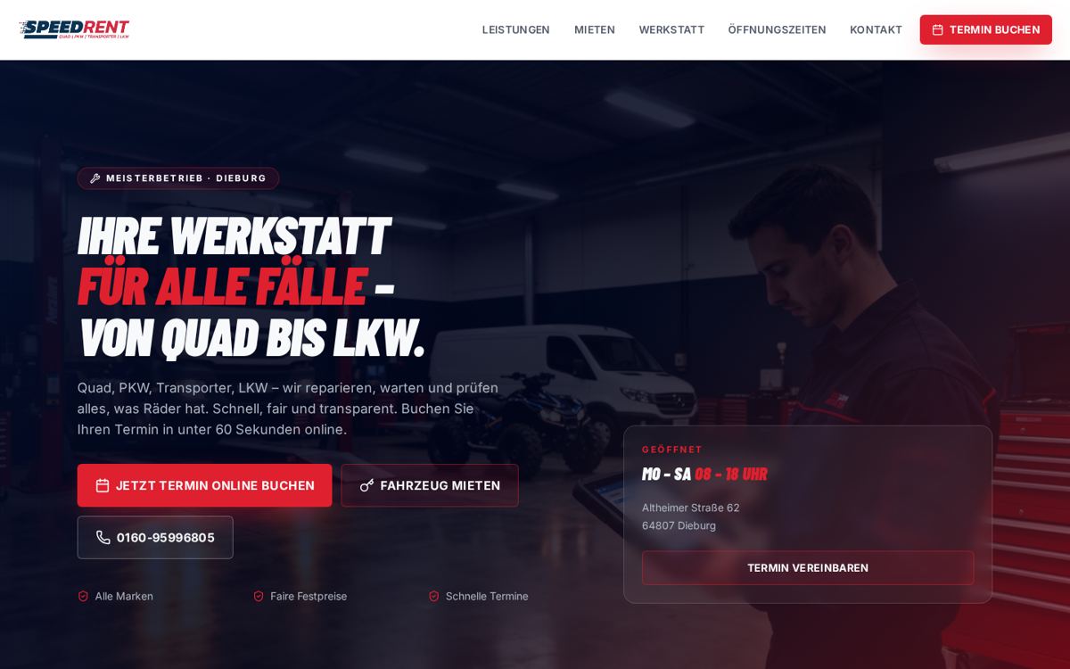 Bildschirmfoto der Website speedrent.org