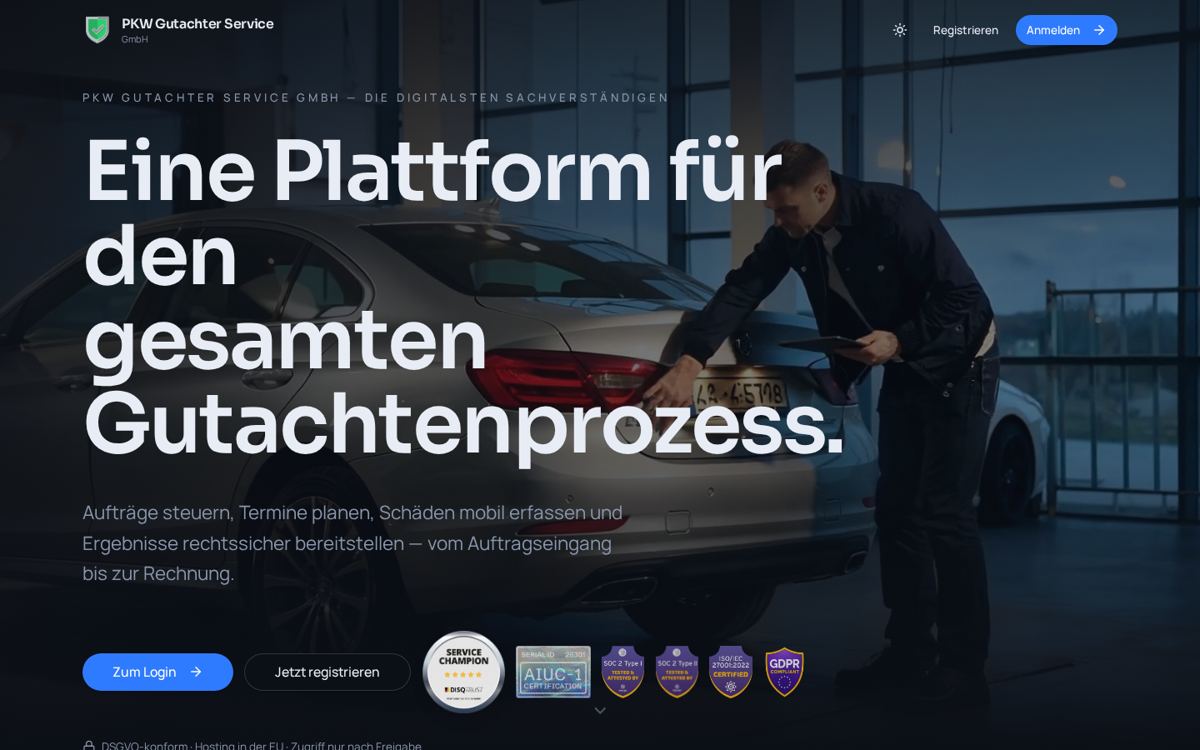 Bildschirmfoto der Website pkwgutachter.app