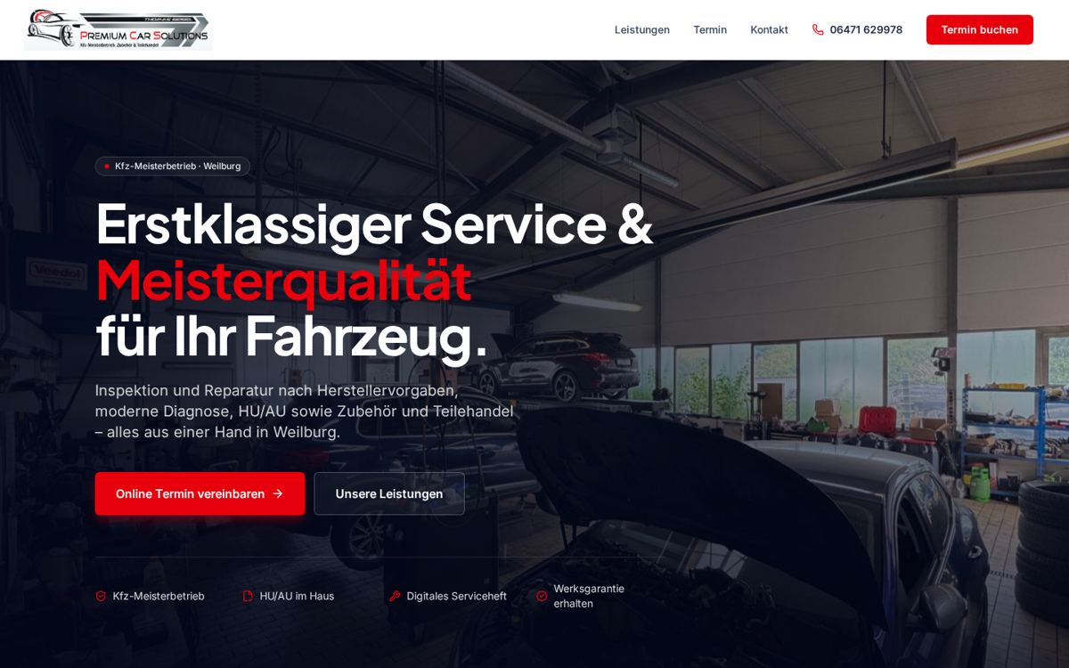 Bildschirmfoto der Website premiumcarsolutions.de