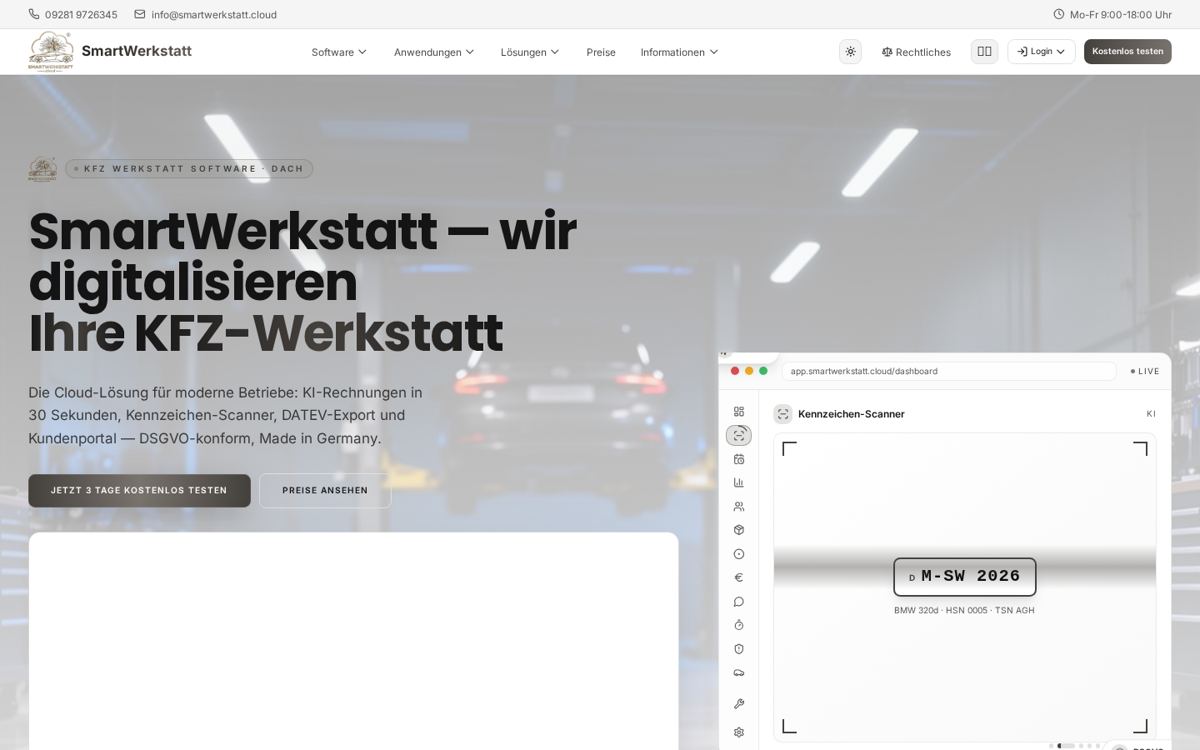 Bildschirmfoto der Website smartwerkstatt.cloud