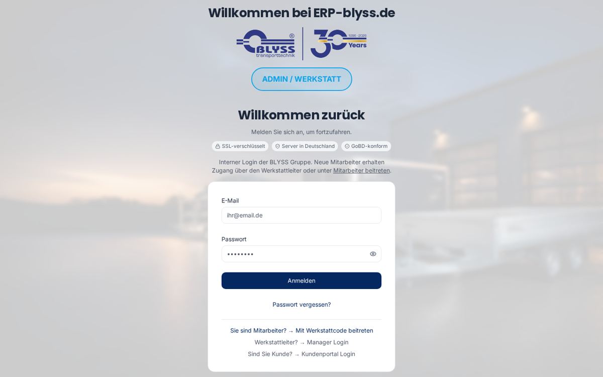 Bildschirmfoto der Website erp-blyss.de
